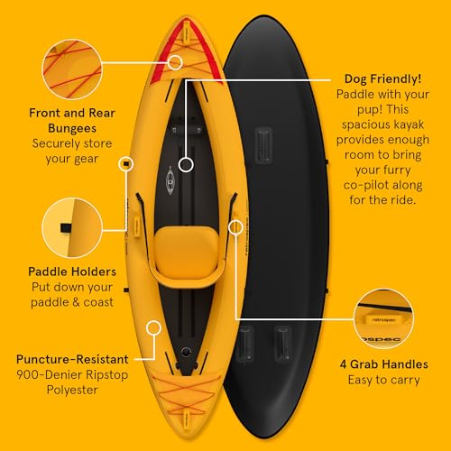 image for Retrospec Coaster 1 Person Inflatable Kayak, 220lb Weight Capacity, Pu