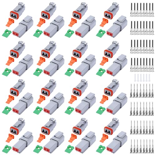 134 PCS Deutsch DT Grey 2 Pin Connectors 16 Set Waterproof Electrical Wire Connector with Stamped Contacts and Seal Plug for Truck Off-Road Vehicles Construction Agriculture Motorcycle Wiring