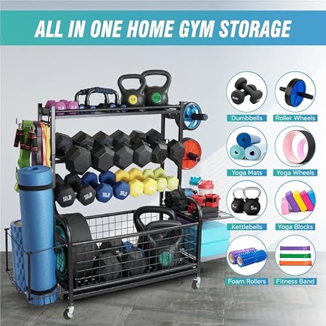 STUFFSTASH Dumbbell Rack, Heavy Duty Adjustable Weight Rack for Home Gym with Extra Strong Sheet Steel Shelf and Base, Home Gym Storage Weight Rack for Home Gym Dumbbells, Kettlebell Rack