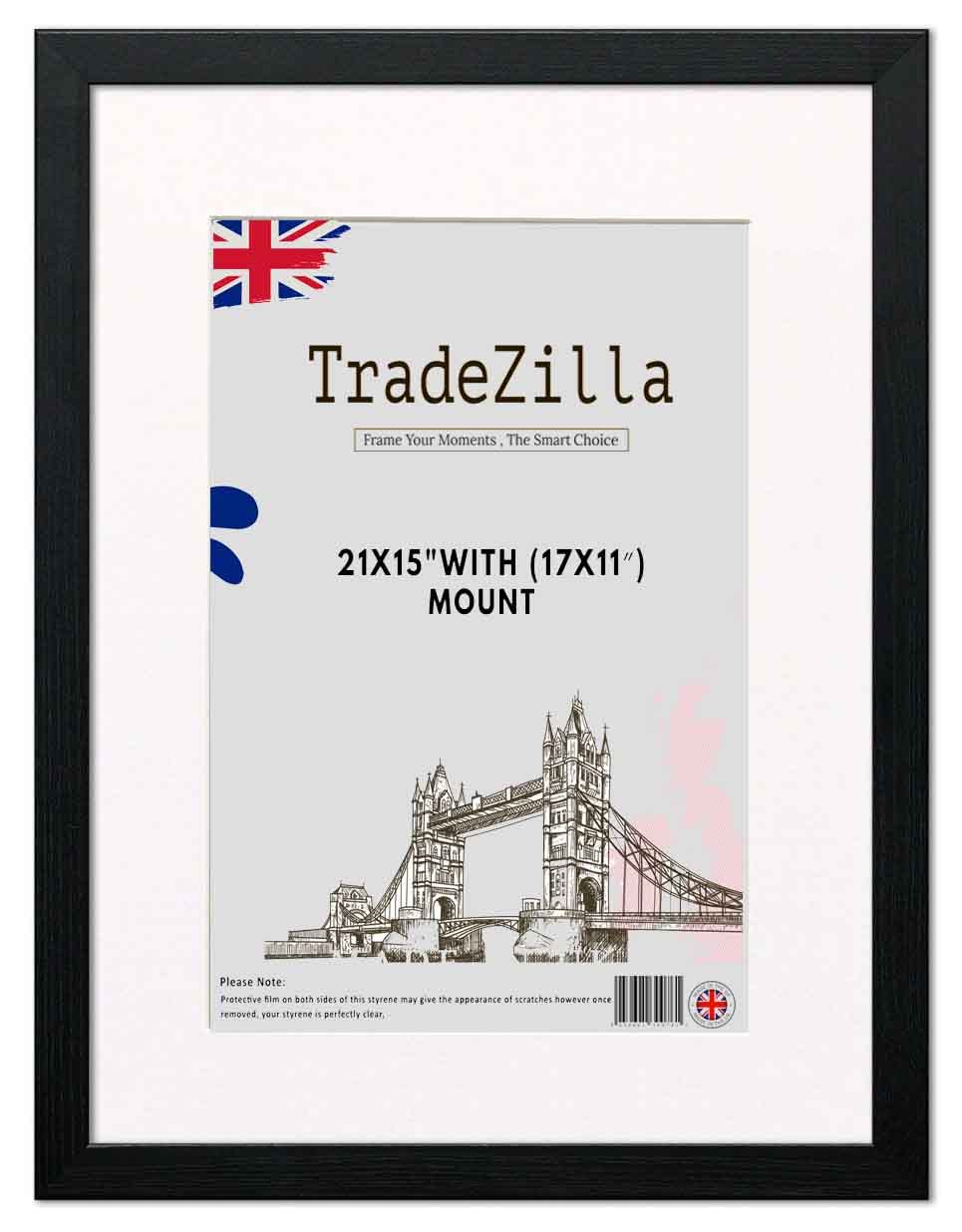 TradeZilla Black 21x16 Single Picture Frames | Displays (17x12″) with White Mount or 21x16 without Mat |Solid MDF Wood Wall Hanging Type |Handmade For Home Office Interior Décor (Black)