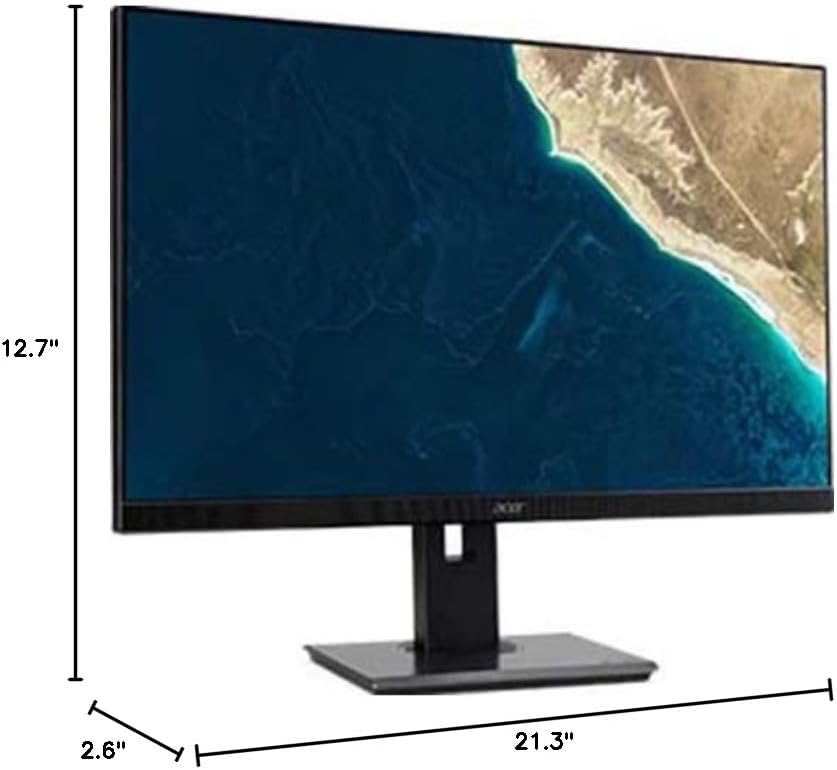Dimensions of Acer B247Y monitor: 12.7 inches height, 21.3 inches width, 2.6 inches depth