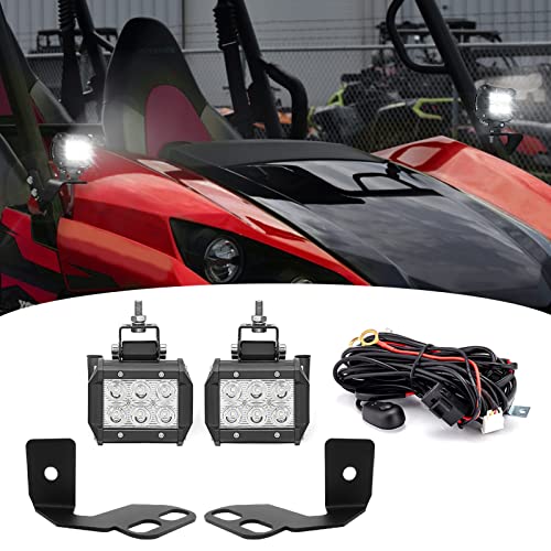 2pcs 4 Inch 18W LED Work Light Pods & Front A-Pillar Roll Bar Mounting Bracket w/Wiring Kit Compatible with Kawasaki Teryx Teryx4 and Honda Pilot 400 Pioneer 700 700-4 1000 1000-5