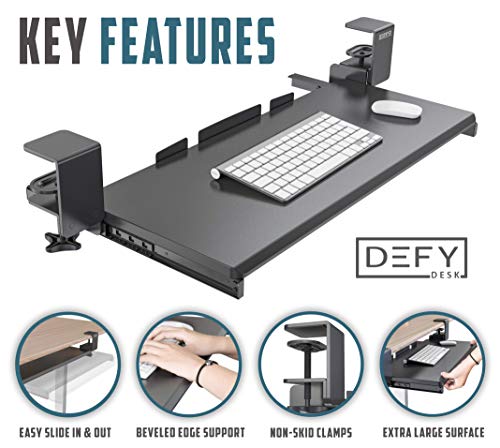 Clamp On Keyboard Tray Under Desk Storage - Ergonomic Desk Drawer Computer Keyboard Stand Under Desk Drawer - Under Desk Keyboard Tray Desk Extender - Office Keyboard Drawer Keyboard Stand for Desk