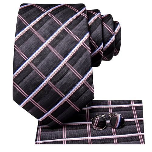 Image of Dubulle Mens Paisley Striped Tie Woven Necktie for Men and Handkerchief Cufflinks Set Wedding Formal Business