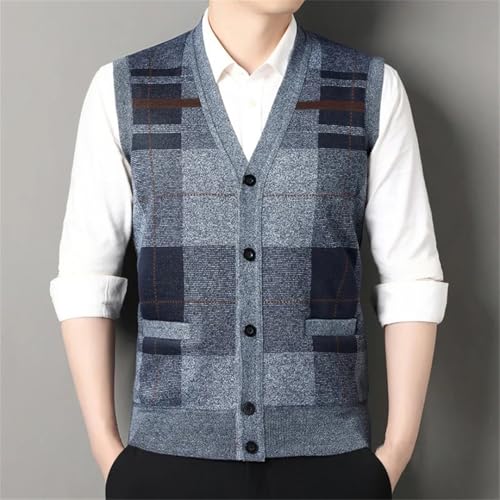 Men's Checkered Knit Sweater Vest Sleeveless Cardigan Button Up Warm Business Casual Outerwear4