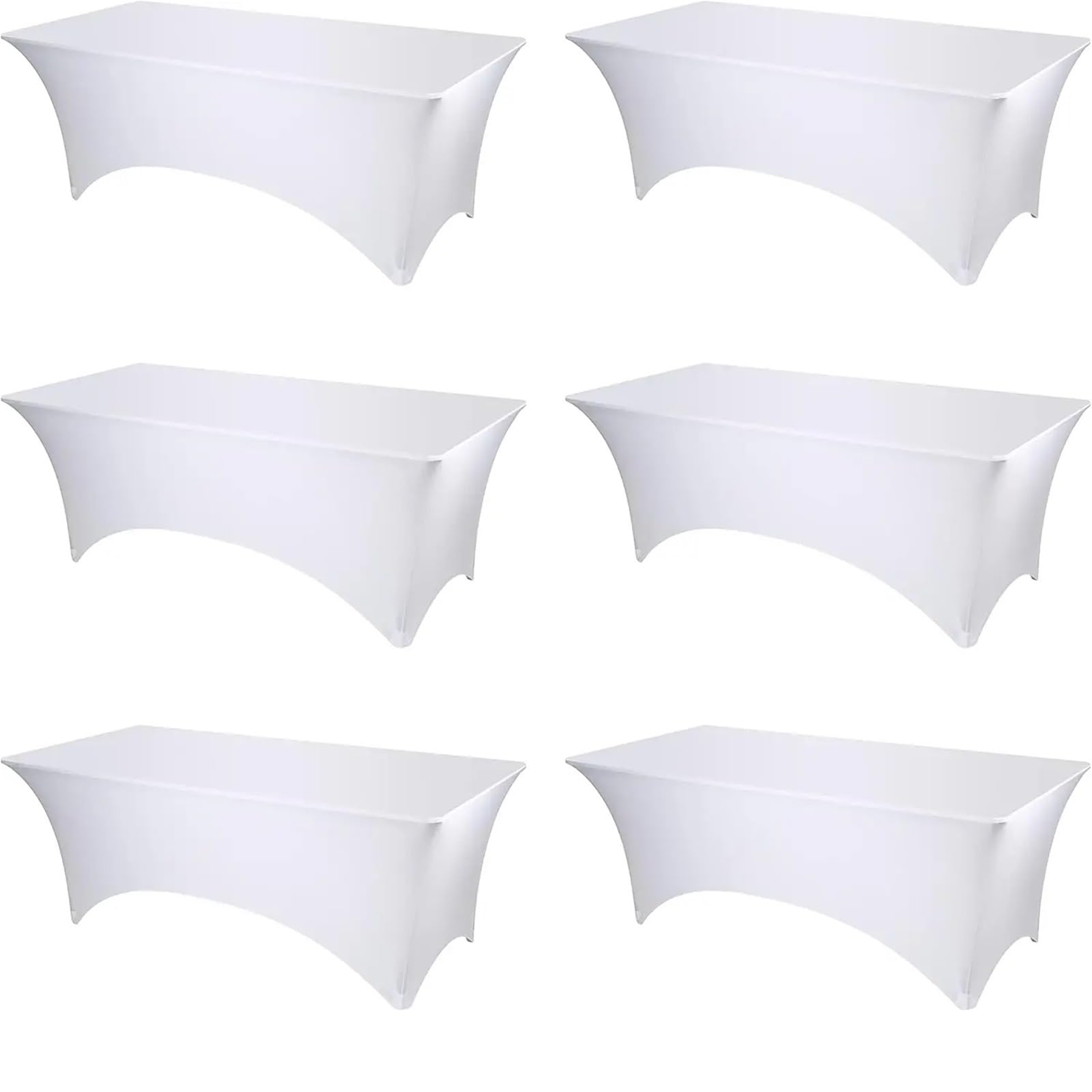 SNGUOQ 6 Pack Fitted Spandex Table Covers - 6ft Stretch Tablecloths For Foot Rectangle Folding Cloths Rectangular For Event, Wedding(White)