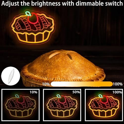 Image of Apple Pie Neon Signs for Wall Decor, Dimmable Pie Cake Neon Lights for Business | USB Power Apple Pie Signs for Home Kitchen Restaurant Coffee Shop Club Bar Decoration