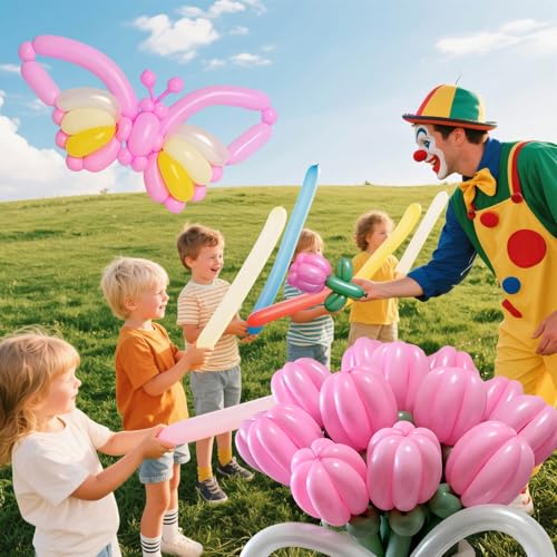 Image of 260 Pink Long Balloons for Balloon Garland Thickening Skinny Latex Twisting Animals Modeling Christmas Birthday Wedding Party Festival Decorations 100pcs