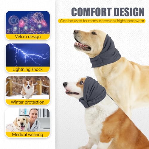 PAWIVID Hundeohrmuffs & No Shake Ear Wrap für Hämatom, Baden, Trocknen & Linderung von Lärmangst - Elastischer Gehörschutz mit beruhigendem Hoodie-Design für Pflege/Kopf-Ohrschutz (Grau, Large)