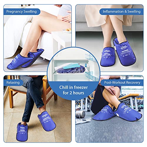 Hilph® Bundle of 2 Pack Gel Ice Slippers + Ankle Ice Wrap with 2 Gel Packs4