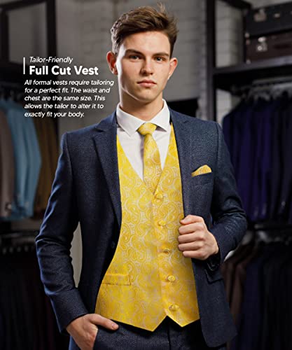 Formal Paisley Satin Suit Vest for Men Set of 4 - Vest, Tie, Bow Tie & Pocket Square (White Back)3