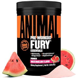 Animal Fury Pre Workout Powder – Energy and Focus Supplement with 5g BCAA, 350mg Caffeine Nitric Oxide Booster with Beta-Alanine, Preworkout for Men and Women, Watermelon Flavor, 30 Servings