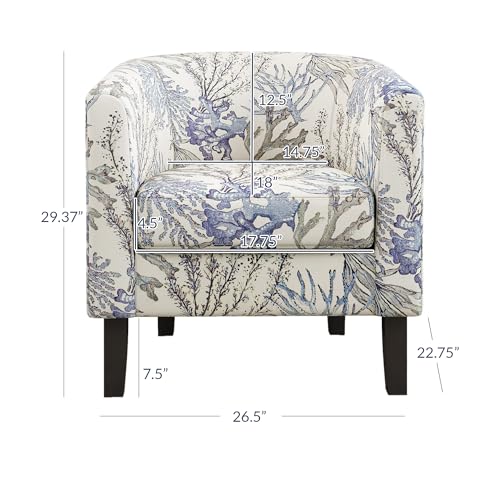 Image of BELLEZE Living Room Chairs Set of 2, Linen Round Accent Barrel Chairs, Club Tub Sofa Chairs for Bedroom, Corner Chairs with Flared Legs and Cozy Soft Padding - Highland (Blue Coral)