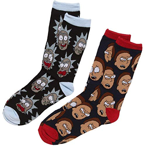Hypnotic Hats Rick & Morty Faces 2-Pack Adult Crew Socks, Multi, Size Fits Shoe Size 6-12