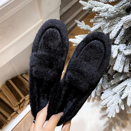 Women's Moccasin Slippers Indoor Outdoor Slip On Fuzzy Loafers Warm Faux Fur Slippers for Women Casual House Shoes3