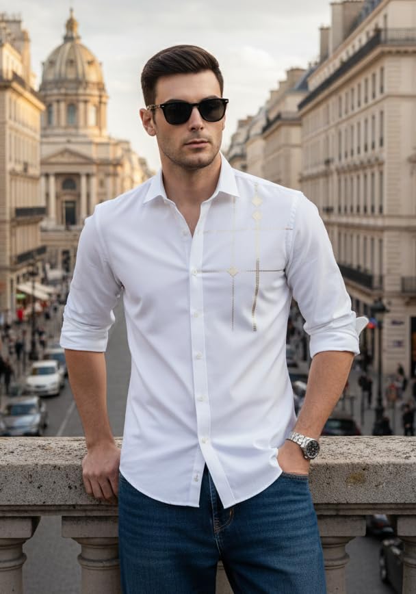 Image of IndoPrimo Men's Premium Satin Shirt for Party, Formal and Casual Wear - Stylish Designer Full Sleeve Shirt for Men
