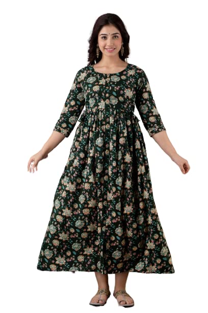 Image of Women's Cotton Floral Printed Anarkali Maternity Feeding Kurti