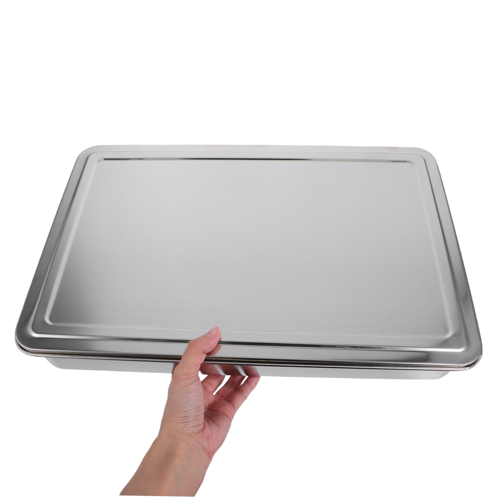 Teglia Rettangolare in Acciaio Inox Resistente alla Deformazione con Coperchio, Teglia per Brownies e Torte da Forno 43x28x6 Cm Salvaspazio per Cucina e Conservazione Alimenti