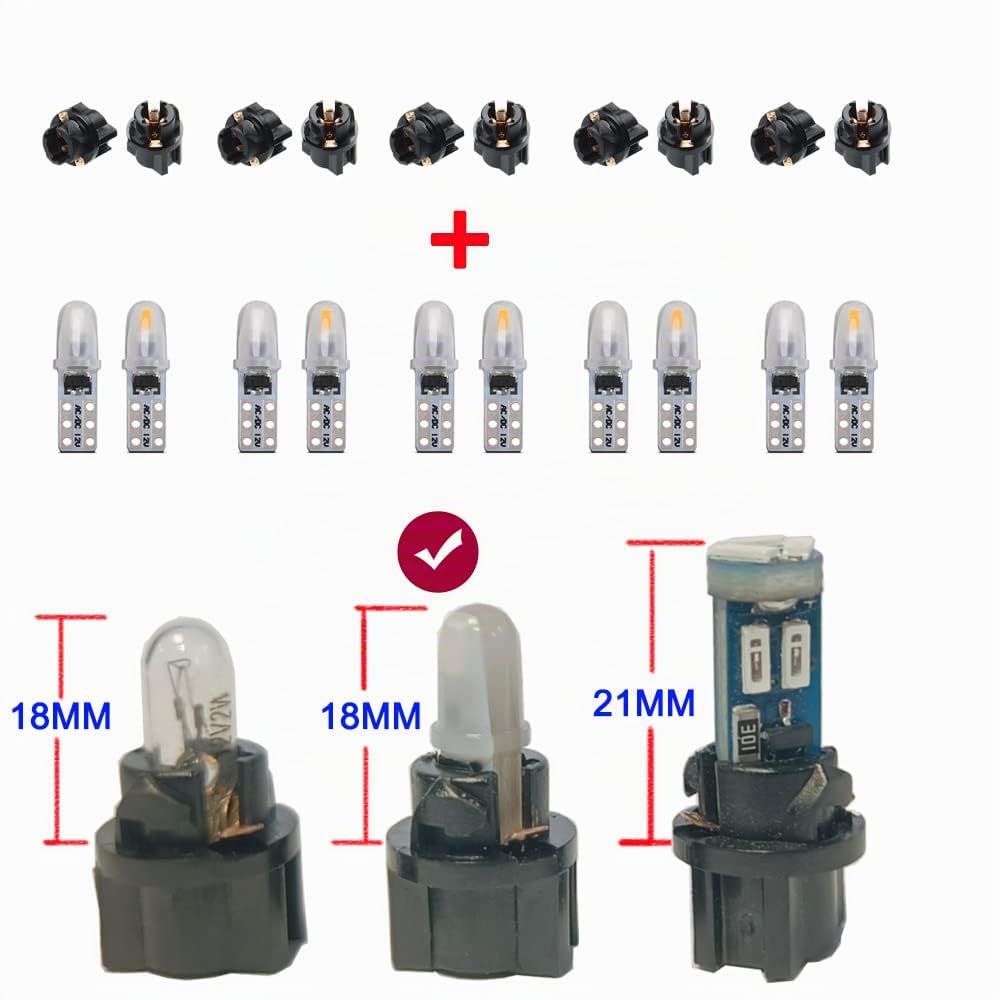 10 pièces DC 12V T5 ampoule LED pour voiture avec douille à verrouillage tournant pour tableau de bord, ampoules 2721, 27, 37 et 286, fiche PC74, kits de jauge de cluster intérieur (bleu)