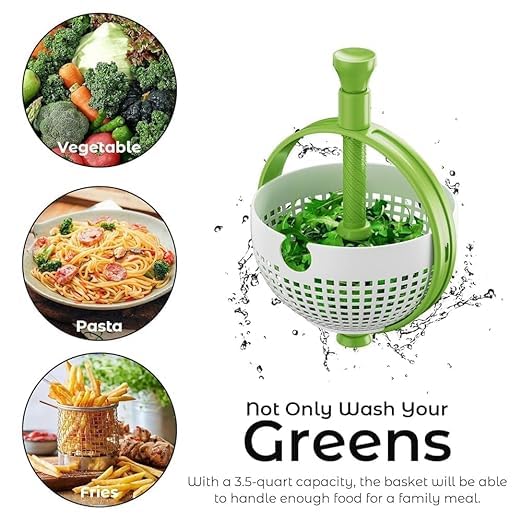 Image of Kitchen Salad Spinner with Rotating Drain Basket - Vegetable & Fruit Washer Dryer with Collapsible Handle