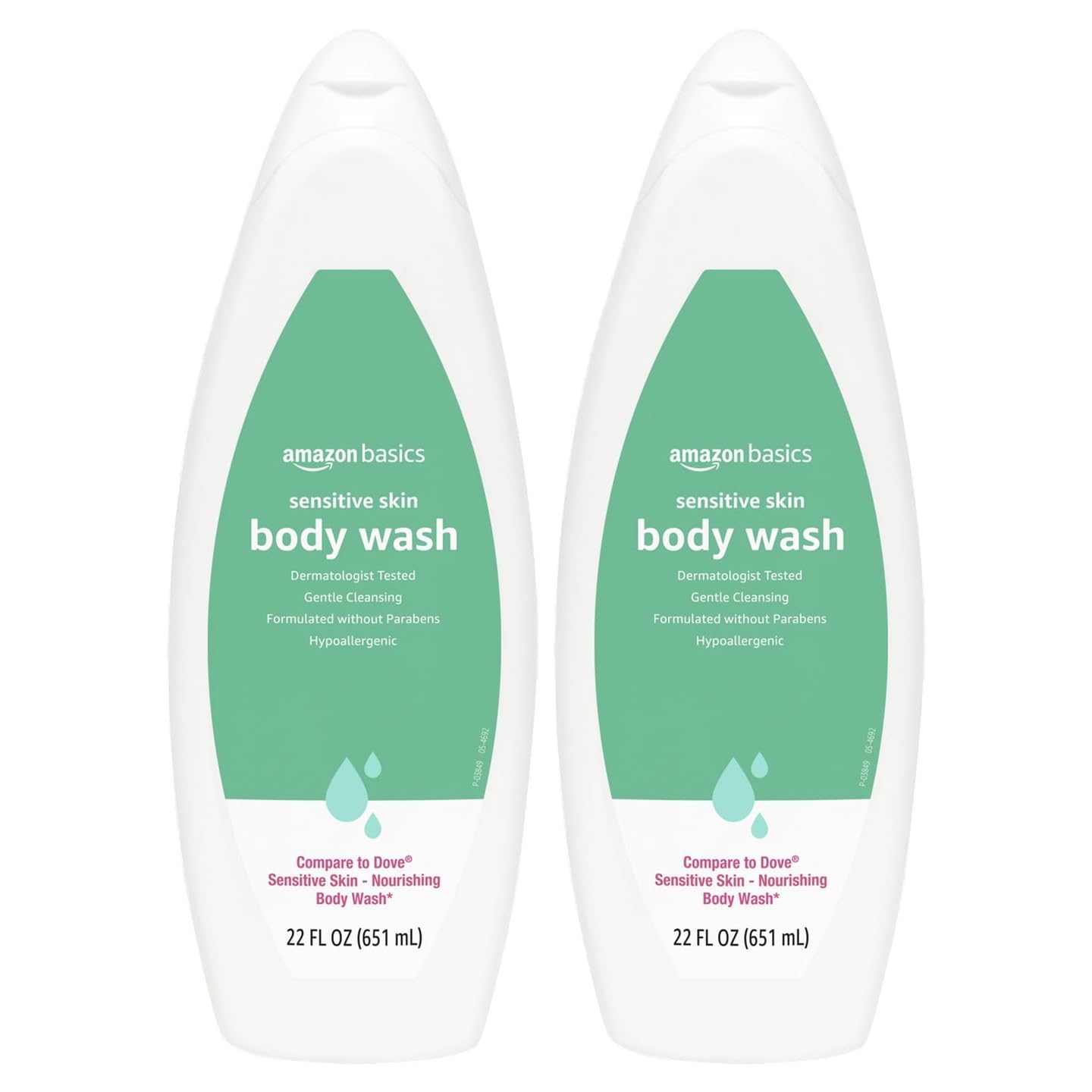 Amazon BasicsBody Wash for Sensitive Skin, Hypoallergenic, Unscented, 22 fl oz (Pack of 2)