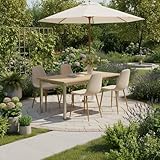 FurnitureR 4 Gartenstühle in Beige, Stuhl für den Außenbereich aus bequemem Stoff, moderner Stil, Beine aus Metall, Farbe Eiche, langlebig, ideal für Garten und Terrasse, Eleganz und Komfort