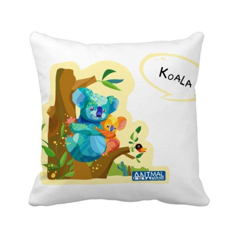 Coussin déco imprimé koala et feuilles d'eucalyptus multicolore 40x40cm