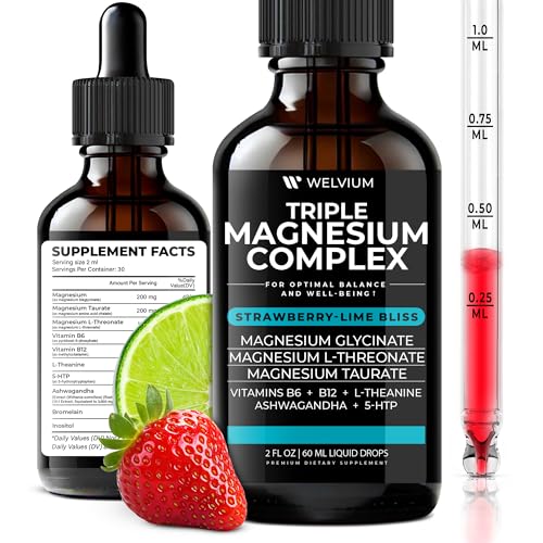 WELVIUM Triple Magnesium Complex Liquid Drops - Magnesium Glycinate Supplement with L-Threonate,...