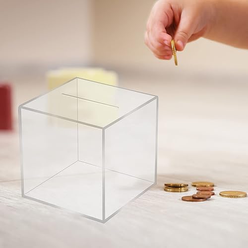 Miniatura 8 de Cabilock 2 unidades de banco transparente Banco cuadrado irrompible Banco de ahorro de monedas, dinero en efectivo, tarro de dinero para adultos,