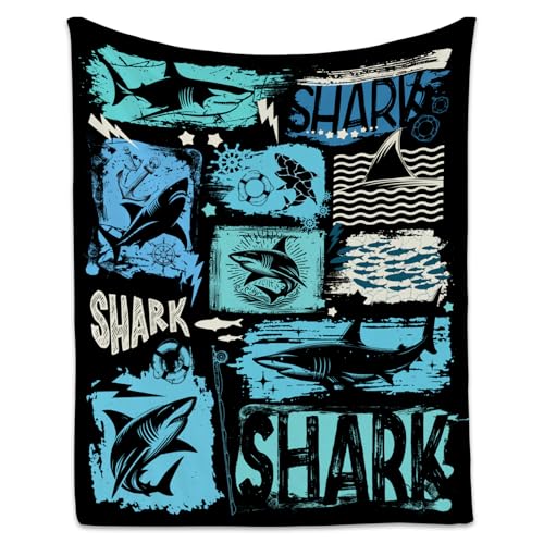 Shark Blanket Kids - 40x50 Inches Cute Throw Blanket for Kids - Black Soft Fuzzy Blankets for Couch, Sofa & Office