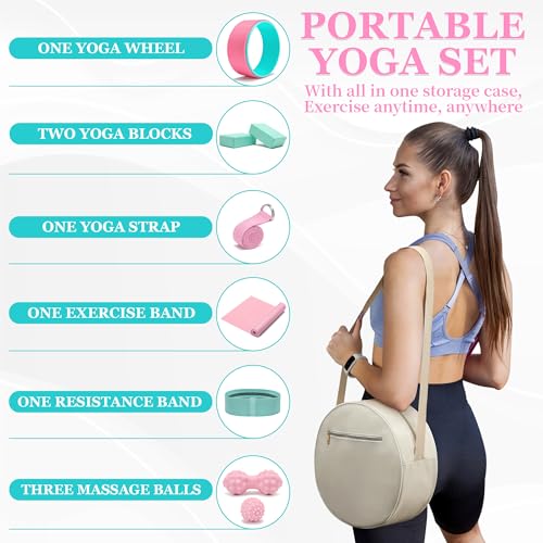 Yoga Wheel Set - Back Pain Relief & Stretching, Blocks 2 Pack With Strap, Deep Tissue Massage Foam Roller, Exercise Balls - Image 8