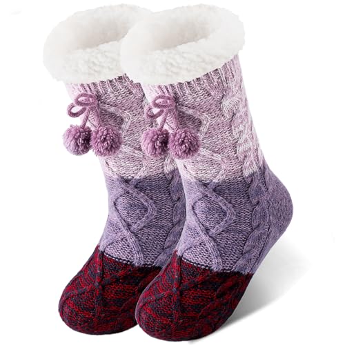 HONGTEYA Women Slipper Fuzzy Socks, Non Slip Winter Warm Fluffy Fleece Lined Cozy Soft Thick Comfy Thermal Christmas Sock