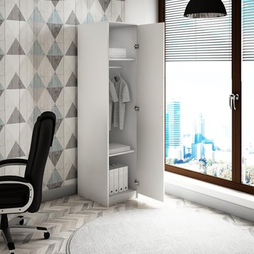 Home Collective Kleiderschrank mit 1 Tür, 1 Kleiderstange und 2 Einlegeböden, Garderobenschrank 45 cm breit Schrank schmal Matte Oberfläche, ideal für Schlafzimmer, Wohnzimmer, Flur | weiß