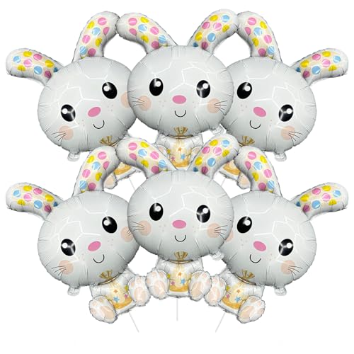 6 Pcs Bunny Balloon Large Rabbit Balloon Bunny Birthday Decorations White Rabbit Foil Balloons Baby Shower Decoration Giant Balloons For Spring Birthday Party Easter Party Decorations