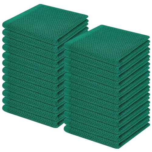 Image of Homaxy 100% Cotton Waffle Weave Kitchen Dish Cloths, Ultra Soft Absorbent Quick Drying Dish Towels, 12 x 12 Inches, 24-Pack, Dark Green