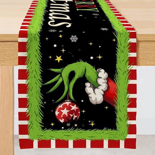 Tischläufer Weihnachten, Leinen Weihnachtsgrinch Serie Tischläufer,...