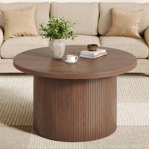 ComfyCorner 31.5" Round Coffee Table, Mid Century Modern Fluted Drum Table