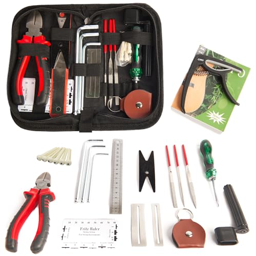 21 Pcs Guitar Setup Kit with Carry Bag Repair & Maintenance Tool Set for Acoustic & Electric Guitar Ukulele Bass & Banjo Premium String Cutter Multifunctional Wrench with Felt Luthier Tools