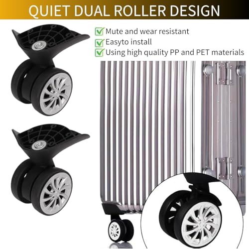 1 Pair Luggage Suitcase Wheels, Luggage Wheels Replacement Travel Suitcase Caster Wheels 360° Swivel, Trunk Luggage Wheel Spare Part Replacement for Luggage Suitcase Trolley, Mute Double Row Wheels3