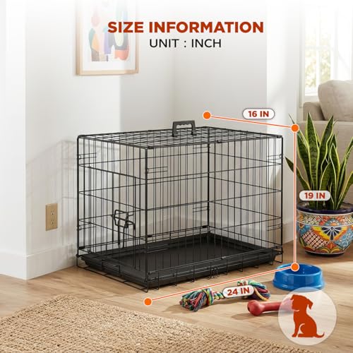 Image of BestPet | Dog Crate | 24 inch | Black | Foldable Metal Kennel with Single Doors