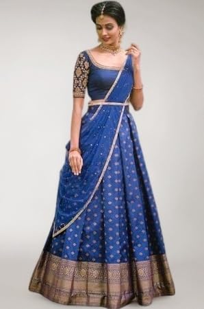Kanjivaram Soft Pure Zari Silk Traditional Lehenga Saree, Unstitched Lehenga Choli, Half Saree.