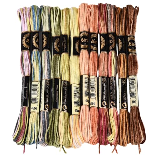 Image of 12 Skeins 105 Yards Cross Stitch Floss Colorful Embroidery Thread 6 Ply Variegated Polyester Friendship Bracelet String Bulk for Sewing Making Needlecraft Knitting Clothes Stitching Decor