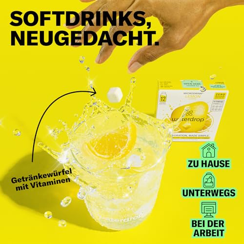 waterdrop® Microdrink Limonade: Orange, Zitrone, Grapefruit, 36 Drops Würfel, zuckerfreies Getränkpulver, 3 fruchtige Sorten, Frucht- und Pflanzenextrakten, mit wertvollen Vitaminen, Wasserzusatz