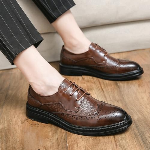 Vintage Elegant Men's Leather Shoes Brogue Wingtip Lace-Up Dress Shoes Comfortable Thick-Soled Formal Oxfords2