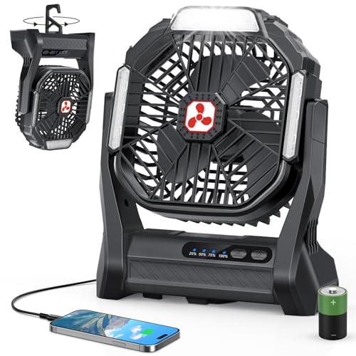 Portable Rechargeable Fan, 20000mAh Cordless Battery Powered Camping Tent Fans with LED Lantern, Small USB C Operated Outdoor Ventilador for Travel Camp Fishing Picnic Beach Office Home Essentials