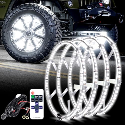 Viswiker 4PCS 17' Super Bright Double Row White Wheel Lights Rim Lights with Remote Control for Truck SUV Car Easy Install Unique Style