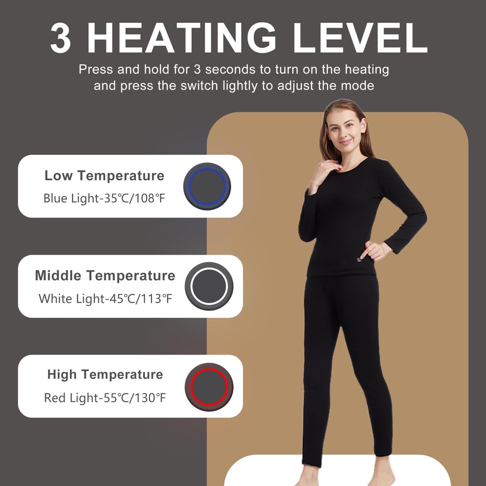 Pantaloni Riscaldati Elettrici, Leggings Termici da Donna con 3 Livelli di Riscaldamento, Long Johns Riscaldati con 12 Zone per la Caccia