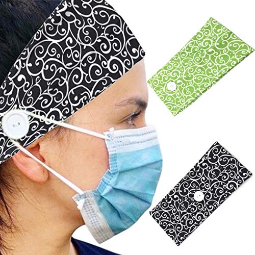 Victray Elastic Headband Facemask Button Head Wrap Wide Hairband for Women and Girls (Pack of 2) (4)