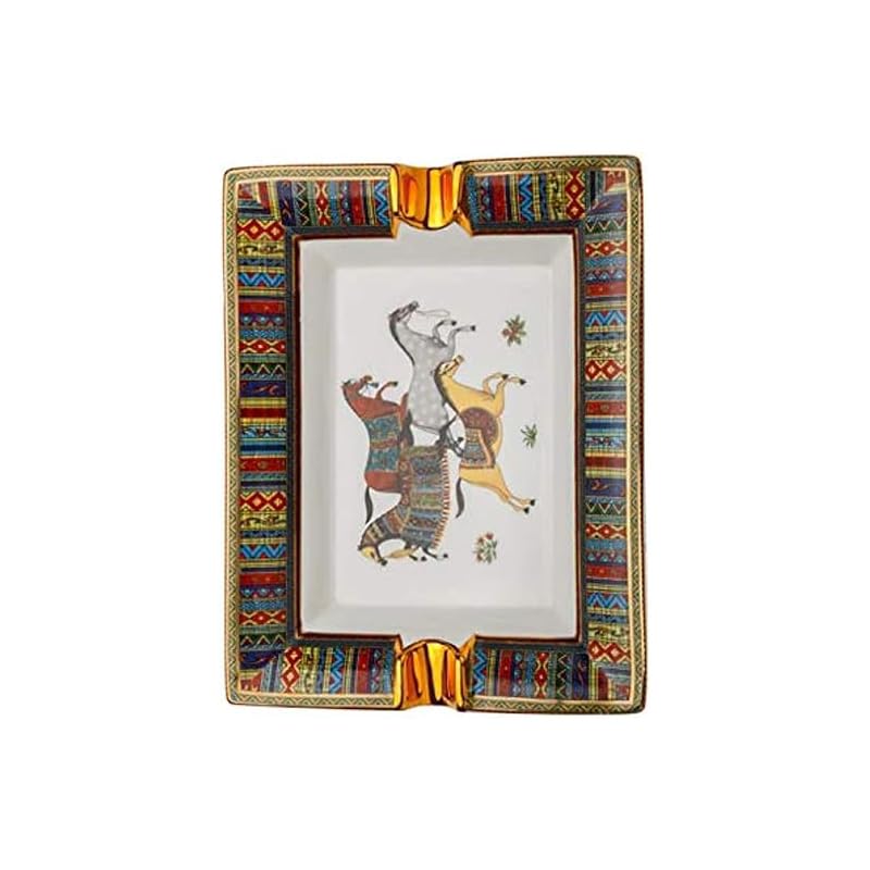 Grubbytec Ceramic Cigar Ashtray for 2 Cigars Holder, Retro Pattern Tray Design Cigar Accessories Smoking Ashtray Smoking Ash Tray Decoration Living Room Cigar Ashtray Set Family Friends Gift (White)