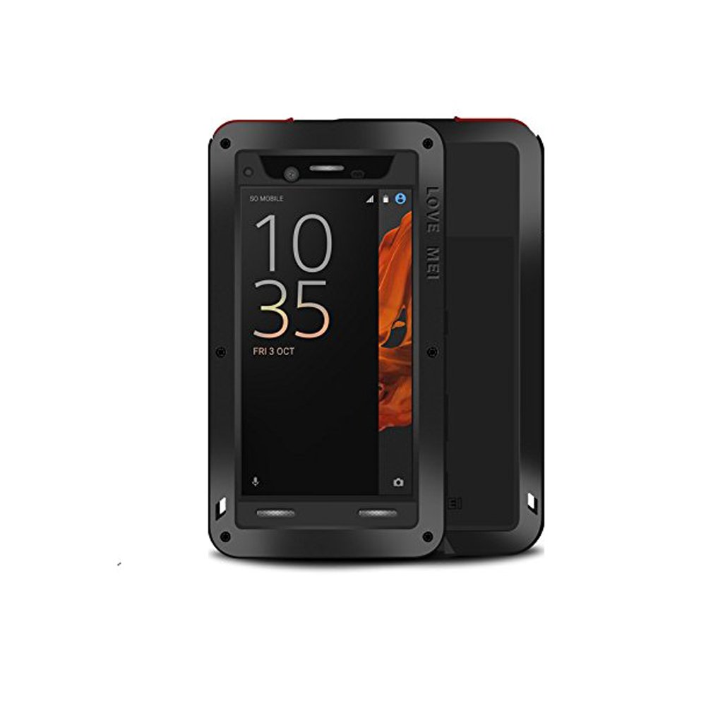 Sony Xperia XZ Case, Love Mei Heavy Duty Cover Metal Aluminum Tempered Gorilla Glass Water Resistant Dirtproof Protective Case for Sony Xperia XZ (Black)